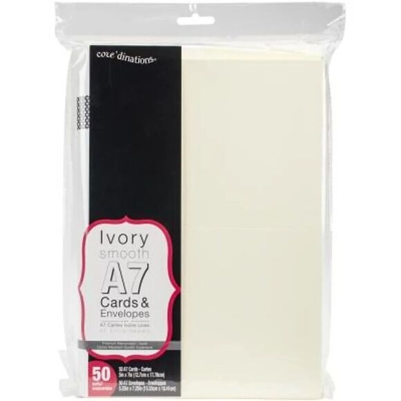 Core Dinations Ivory Smooth A7 Card & Envelopes (5 x 7) 50 Sets - NEW!!! - Picture 1 of 6